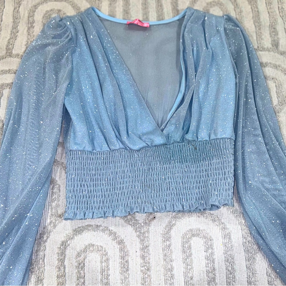 Glittery Baby Blue Long Sleeve Blouse🩵